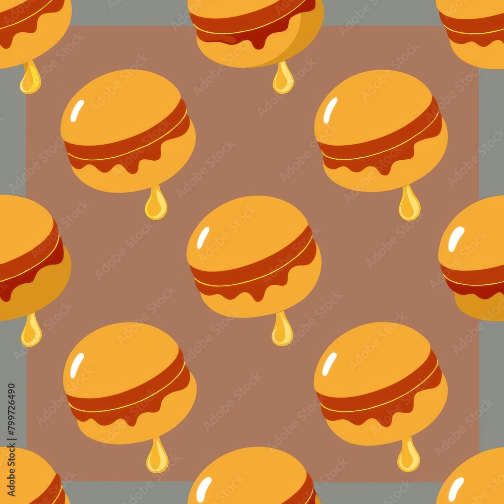 Seamless pattern of salted caramel macarons oozing with rich caramel sauce, Generative AI Seamless pattern of salted caramel macarons oozing with rich caramel sauce, Generative AI