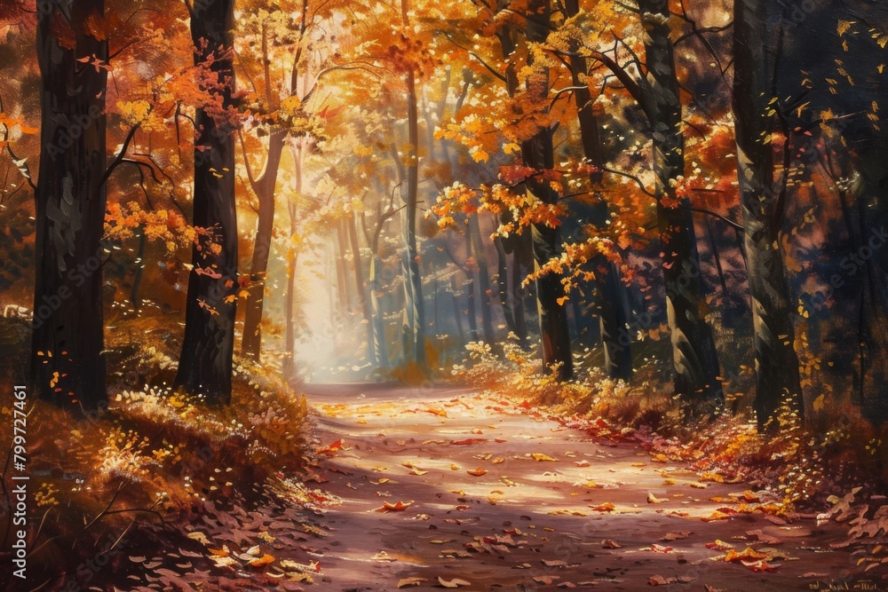 Sunlight Streaming Through Autumn Forest Canvas