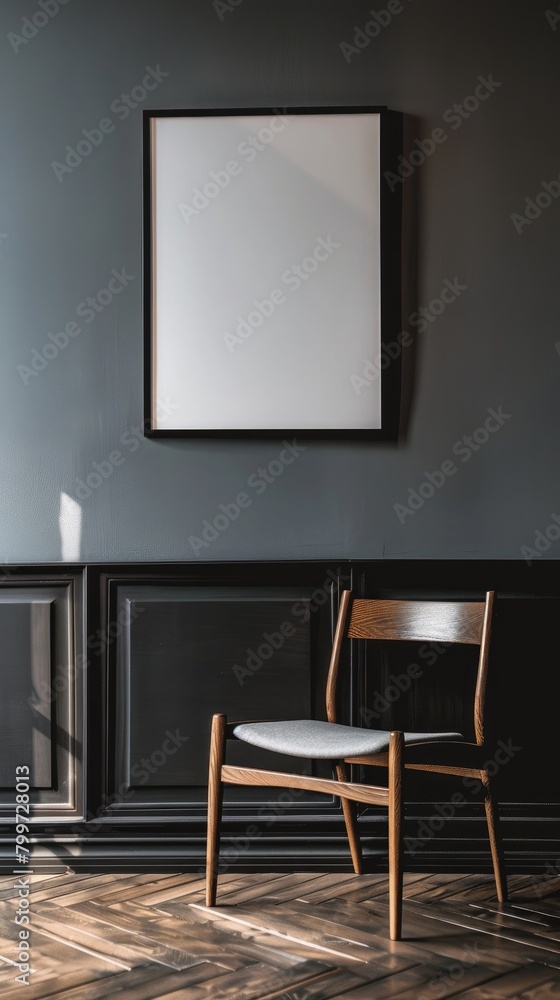 Sleek Simplicity: Minimalistic Frame in Dark Interior Sleek Simplicity: Minimalistic Frame in Dark Interior