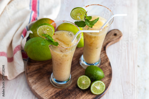 selective focus of raw mango drink recipe 