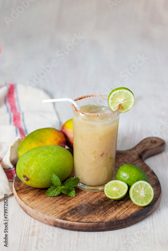 selective focus of raw mango drink recipe "Aam Panna". 