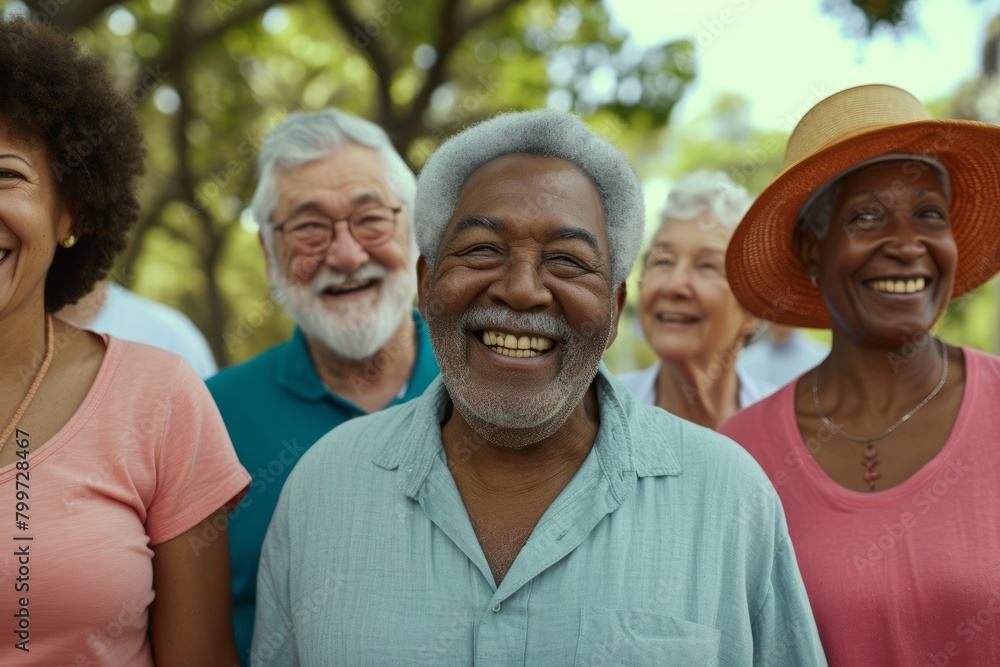 Group of senior people in a park smiling and looking at the camera Group of senior people in a park smiling and looking at the camera