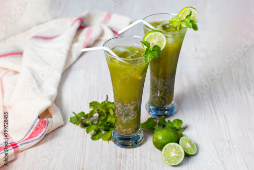 selective focus of refreshing mint lemonade drink. 