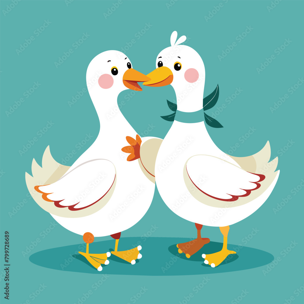 two ducks are standing side by side, one has a blue background vector illustration two ducks are standing side by side, one has a blue background vector illustration