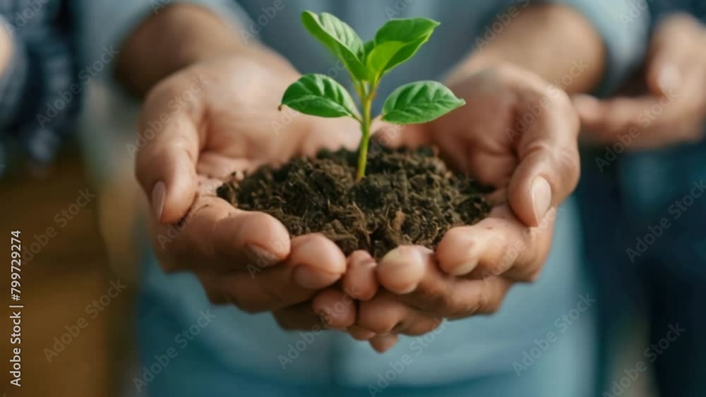 Cropped shot of a team of colleagues holding a plant growing in hand Cropped shot of a team of colleagues holding a plant growing in hand