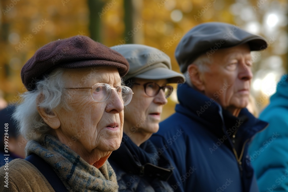 Old people in the autumn park. Group of elderly men and women. Old people in the autumn park. Group of elderly men and women.