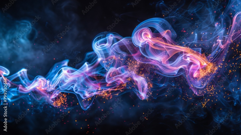 Brightly colored smoke trails left behind by fireworks bursting in the night sky during a festive occasion.