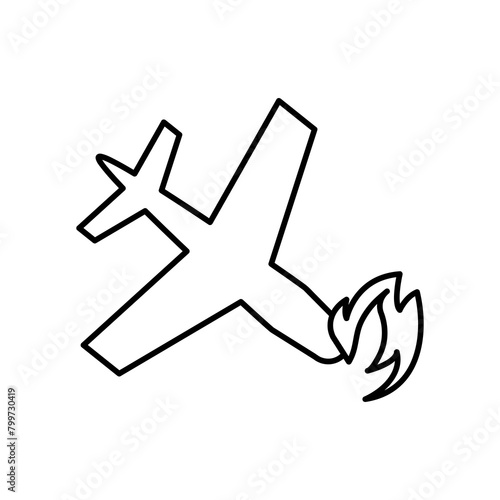 airplane crash icon, fly, crash, insurance icon flat liner illustration on white background..eps