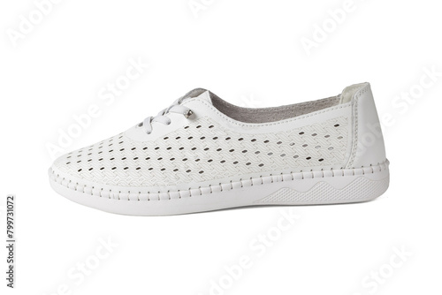 Sporty white leather shoe isolated on a white background.