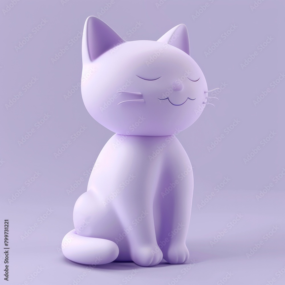 Fototapeta premium 3D cat icon with a playful pose in pastel violet, AI Generative
