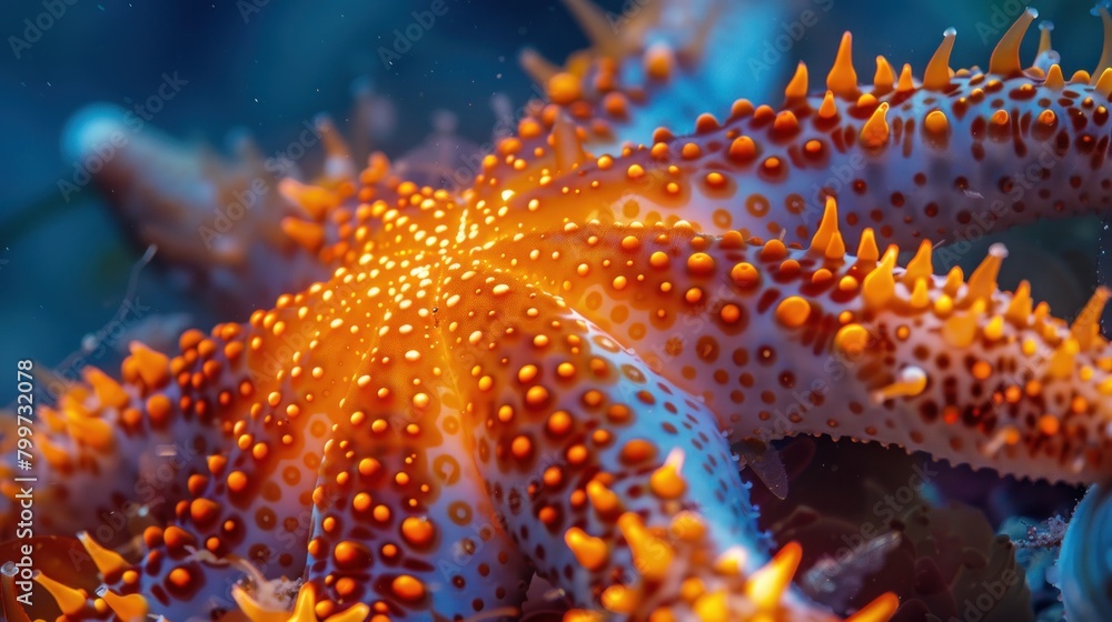 Macro shot of a glowing starfish Macro shot of a glowing starfish