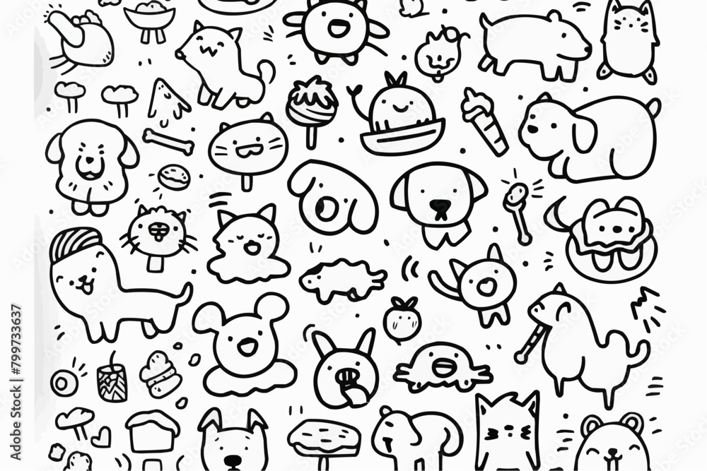 Simple wallpaper of dogs and cats. Vector linear seamless pattern. For postcard covers, etc Simple wallpaper of dogs and cats. Vector linear seamless pattern. For postcard covers, etc