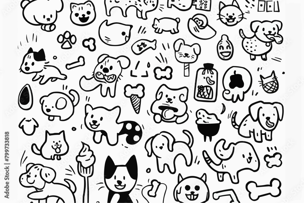 Simple wallpaper of dogs and cats. Vector linear seamless pattern. For postcard covers, etc Simple wallpaper of dogs and cats. Vector linear seamless pattern. For postcard covers, etc