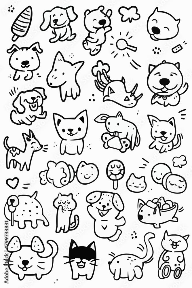Simple wallpaper of dogs and cats. Vector linear seamless pattern. For postcard covers, etc Simple wallpaper of dogs and cats. Vector linear seamless pattern. For postcard covers, etc
