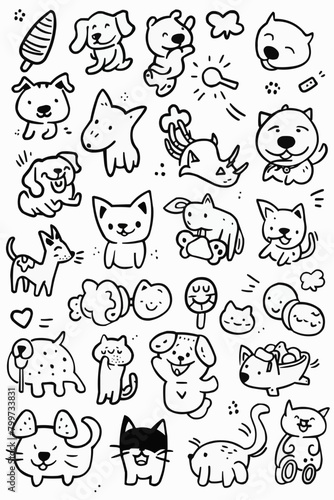 Simple wallpaper of dogs and cats. Vector linear seamless pattern. For postcard covers  etc