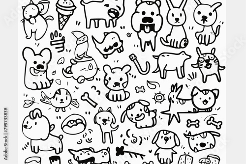 Simple wallpaper of dogs and cats. Vector linear seamless pattern. For postcard covers  etc