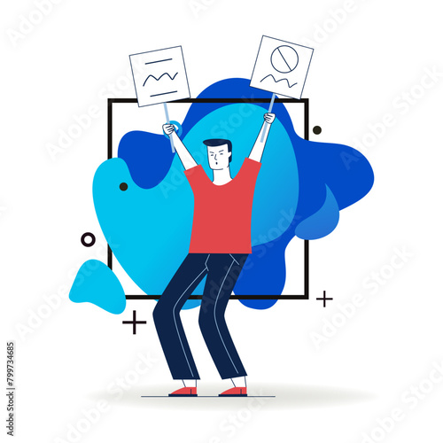 Protest activist holding placards placard. Male character showing poster flat vector illustration. Protester, demonstration, campaign concept for banner, website design or landing web page