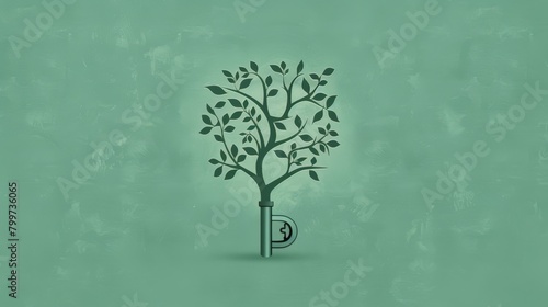 Green tree growing out of a keyhole on a green background