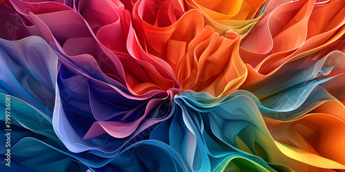  A colorful abstract background filled with swirls of rainbow colors  with wavy paper shapes and bright, cheerful pastel colors The high-resolution, professional photograph showcases a close-up shot
