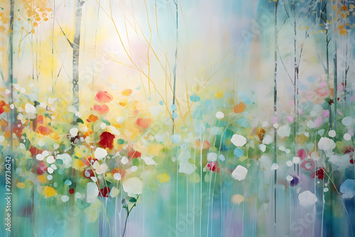 Sparkling Summer Sanctuary  abstract landscape art  painting background  wallpaper  generative ai