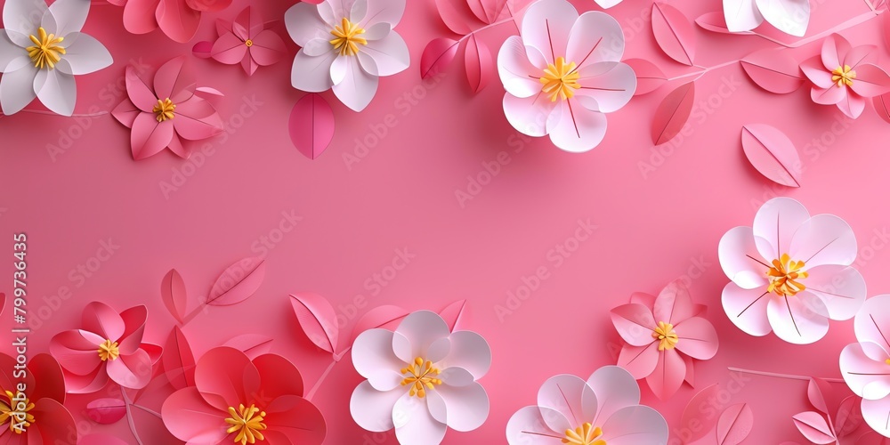 HD, 16k, empty space in center area, beautiful retro modern trendy Paper cut flowers bold and big 3D, minimalis element, background aspect ratio 2:1