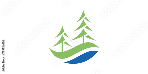 creative logo design tree river, wave, pine, logo design template, icon, symbol, vector