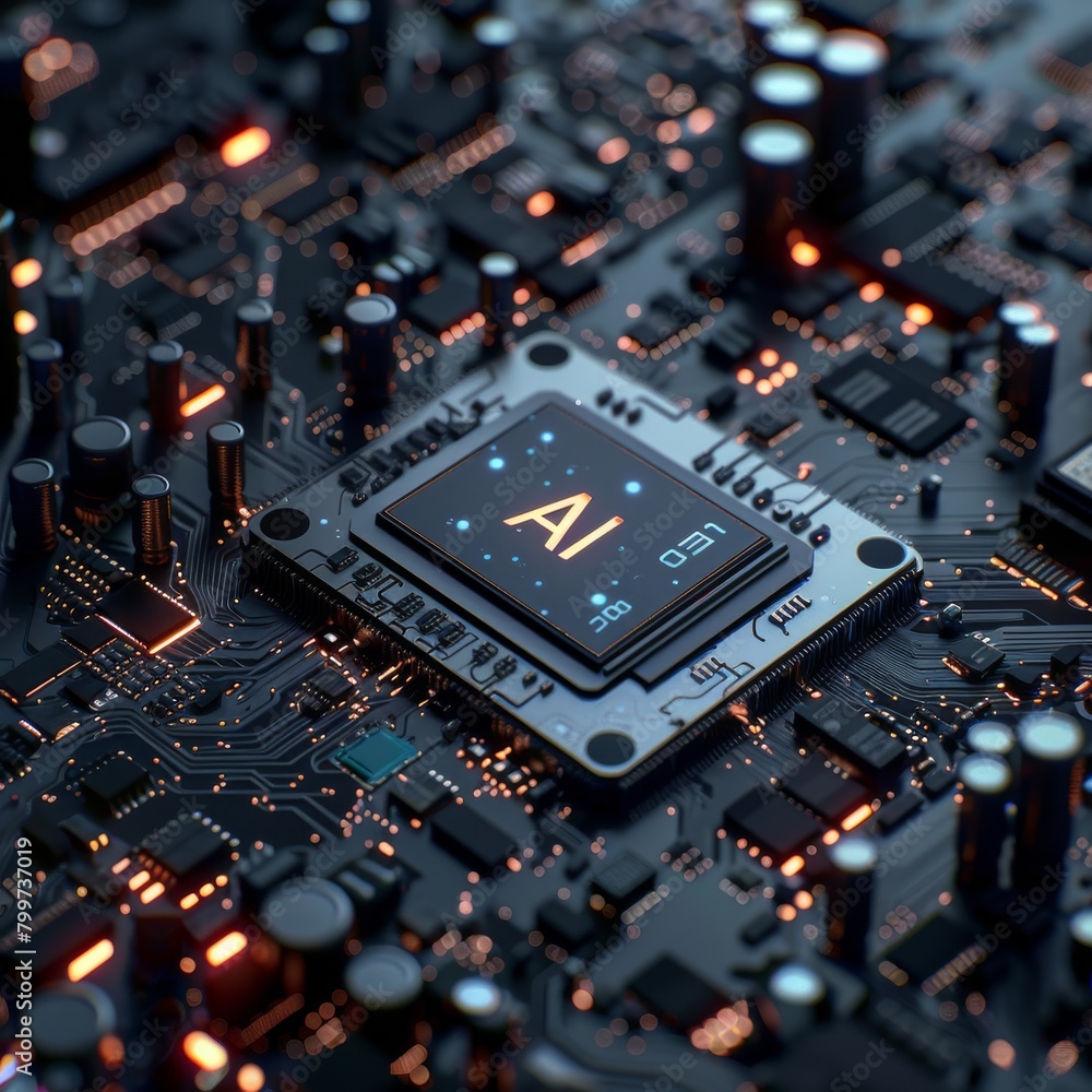 An AI processor sits at the core of a network of blue circuits, highlighting the sophistication of modern computing technologies An AI processor sits at the core of a network of blue circuits, highlighting the sophistication of modern computing technologies