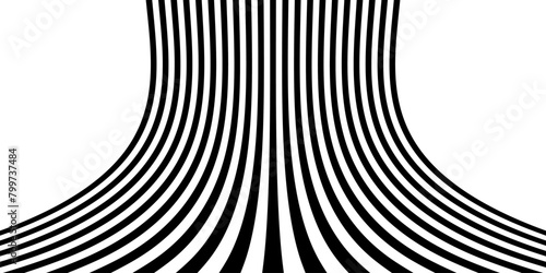 Black on white abstract perspective wave line stripes with 3d dimensional effect isolated on white. linear perspective illustration op art photo