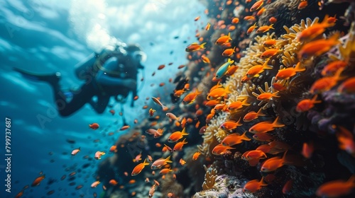 diver among fish