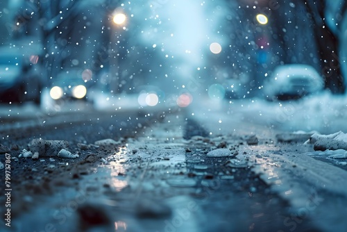 Treacherous icy snowstorm causes collision on unpaved city road. Concept Snowstorm, Treacherous Conditions, Unpaved Roads, City Collision, Icy Weather photo