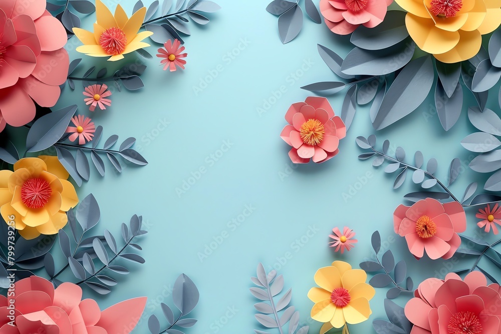 HD, 16k, empty space in center area, beautiful retro modern trendy Paper cut flowers bold and big 3D, minimalis element, background, aspect  ratio 2:3