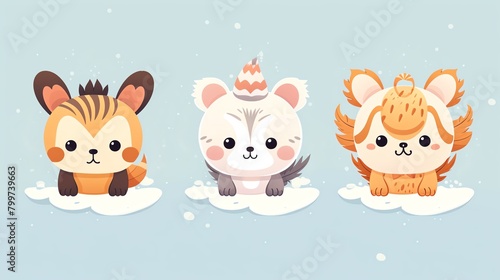Illustrate a front-facing cartoon animal character with a kawaii twist