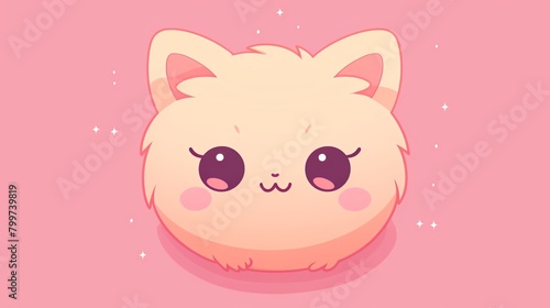 Illustrate a cute kawaii character in a flat design style from an eye-level angle, showcasing its adorable features with pastel colors and expressive eyes