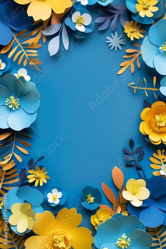 HD, 16k, empty space in center area, beautiful retro modern trendy Paper cut flowers bold and big 3D, minimalis element, background, aspect ratio 2:3