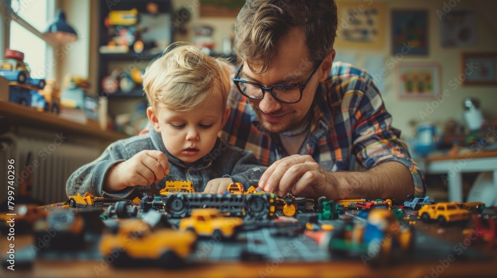 Father-son bonding, assembling furniture, teamwork with tools, cozy living area, teaching moments, afternoon, caring, hands-on learning, AI Generative Father-son bonding, assembling furniture, teamwork with tools, cozy living area, teaching moments, afternoon, caring, hands-on learning, AI Generative