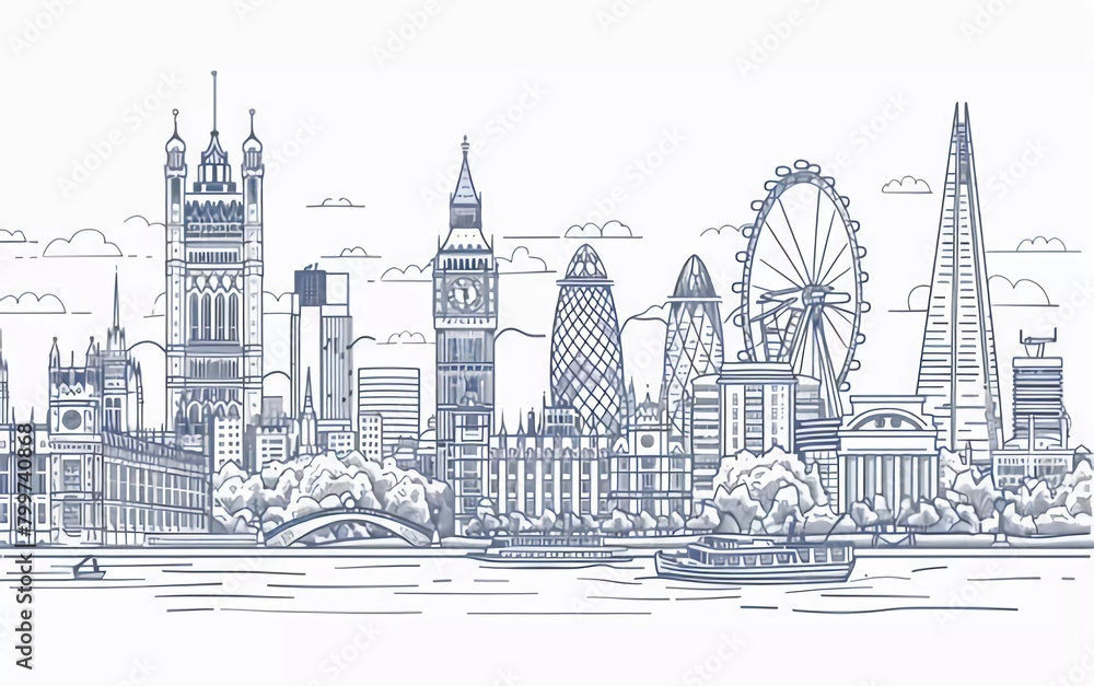 London city linear banner. All buildings - different objects are adjusted to the background content London city linear banner. All buildings - different objects are adjusted to the background content