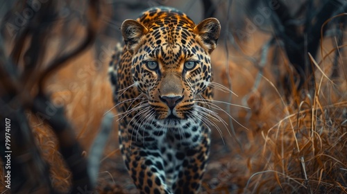 Intense portrait of a leopard, the depth of its gaze capturing the essence of the wild, AI Generative © sorapop