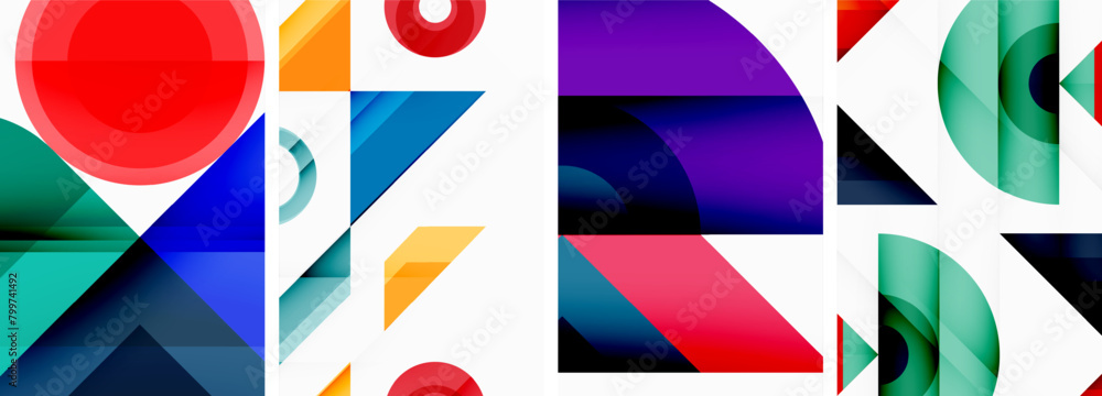 A vibrant collage featuring rectangles, triangles, and electric blue hues on a white background. The art showcases symmetry, patterns, and a mix of tints and shades in red A vibrant collage featuring rectangles, triangles, and electric blue hues on a white background. The art showcases symmetry, patterns, and a mix of tints and shades in red