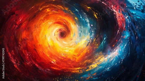 Swirling energy vortex Image of a vibrant, abstract painting depicting a swirling vortex of bold colors, symbolizing dynamic energy and powerful movement