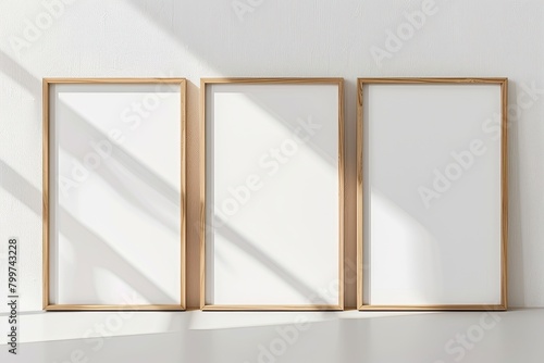 Sunlit Elegance  Trio of A4 Blank Posters in Light Wood Frames