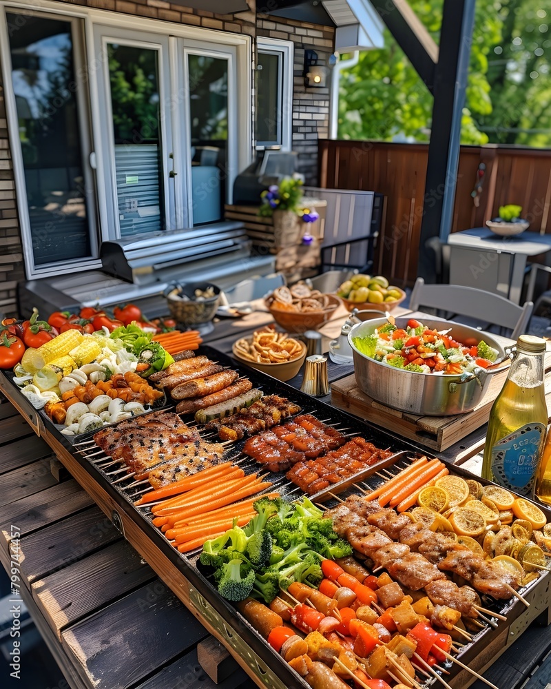 Bountiful Outdoor Labor Day with Flavorful Feast on Patio Table