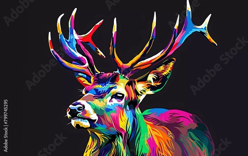deer drawn using WPAP art style, isolated black background, pop art, vector illustration.