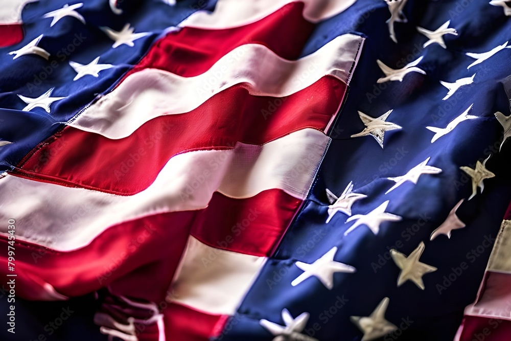 Close up of an American flag waving in the wind.