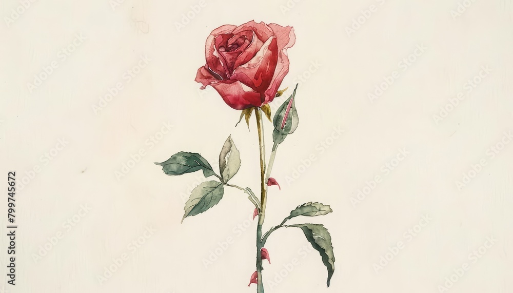 A watercolor of a tiny, kawaii rose, so delicate and simple, on a white background A watercolor of a tiny, kawaii rose, so delicate and simple, on a white background