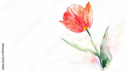 A watercolor of a small  cute tulip in bright pink  very minimal  on a white background