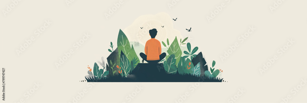 Fototapeta premium A person in meditation surrounded by natural elements, illustrating tranquility and inner peace