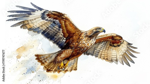 Birds of prey like hawks watercolor storybook illustration photo