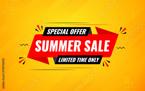 Summer sale Discount banner. summer offer sale banner vector template. Sale label and discounts background, Discount Promotion marketing poster design for web and Social. Vector Illustration.