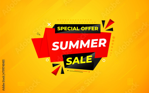 Summer offer sale banner template. Summer sale Discount banner. Sale label and discounts background, Discount Promotion marketing poster design. Vector Illustration.