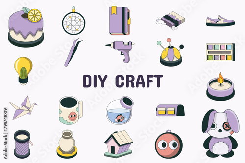 DIY Craft Lineal Color Line Glyph Vector Illustration Icon Sticker Set Design Materials